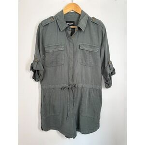 Velvet Heart Green-Gray‎ Tencel Shorts Romper Utility Women's M Roll Tab Sleeves